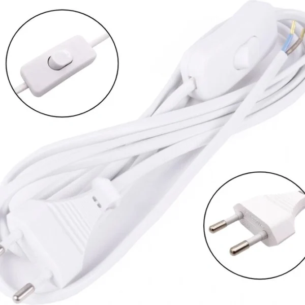 Snoerschakelaar voor Verlichting met Stekker en stroomsnoer - 2 meter - Wit